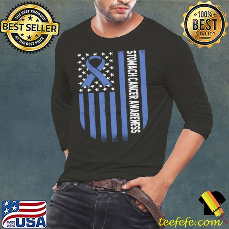 Stomach Cancer Awareness USA Flag periwinkle blue Ribbon T-Shirt Long Sleeve Tee Stomach Cancer Awareness USA Flag periwinkle blue Ribbon T-Shirt Long Sleeve Tee