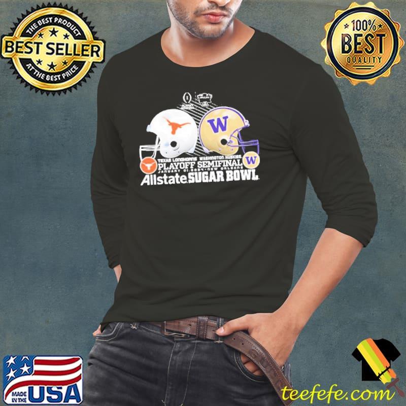 Texas Longhorns Vs Washington Huskies 2024 CFP Sugar Bowl Head To Head Shirt Long Sleeve Tee Texas Longhorns Vs Washington Huskies 2024 CFP Sugar Bowl Head To Head Shirt Long Sleeve Tee