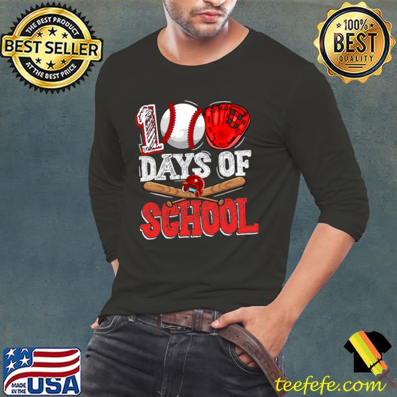 100 Days of School Baseball Teacher T-Shirt Long Sleeve Tee 100 Days of School Baseball Teacher T-Shirt Long Sleeve Tee
