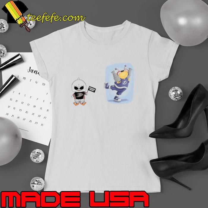 Anaheim Ducks VS Tampa Bay Lightning NHL 2024 mascot cartoon hockey s Ladies tee Anaheim Ducks VS Tampa Bay Lightning NHL 2024 mascot cartoon hockey s Ladies tee