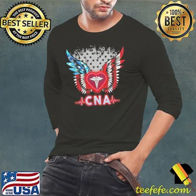 Cna symbol heartbeat wing american flag shirt