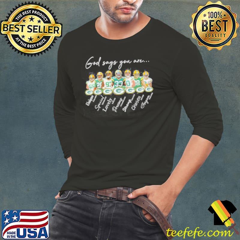 Green Bay Packers god says you are unique special lovely precious strong chosen forgiven s Long Sleeve Tee Green Bay Packers god says you are unique special lovely precious strong chosen forgiven s Long Sleeve Tee