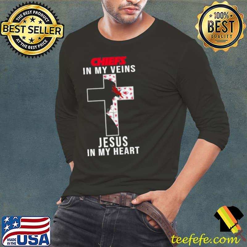 Kansas City Chiefs NFL In My Veins Jesus In My Heart Cross 2024 Shirt