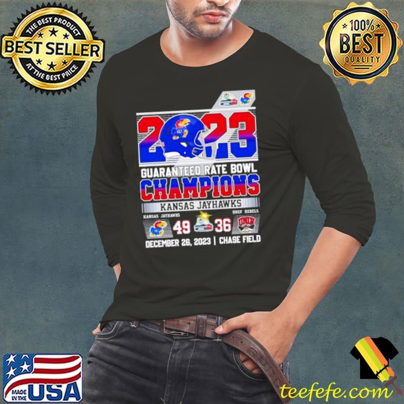 Kansas Jayhawks Guaranteed 2023 Rate Bowl Champions Rock Chalk 49 36 UNLV Rebels shirt