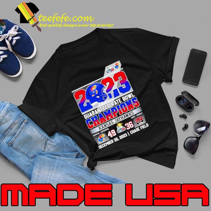 Kansas Jayhawks Guaranteed 2023 Rate Bowl Champions Rock Chalk 49 36 UNLV Rebels s Unisex Kansas Jayhawks Guaranteed 2023 Rate Bowl Champions Rock Chalk 49 36 UNLV Rebels s Unisex