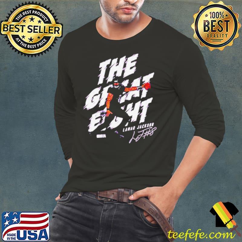 Lamar Jackson Baltimore the great eight football signature s Long Sleeve Tee Lamar Jackson Baltimore the great eight football signature s Long Sleeve Tee
