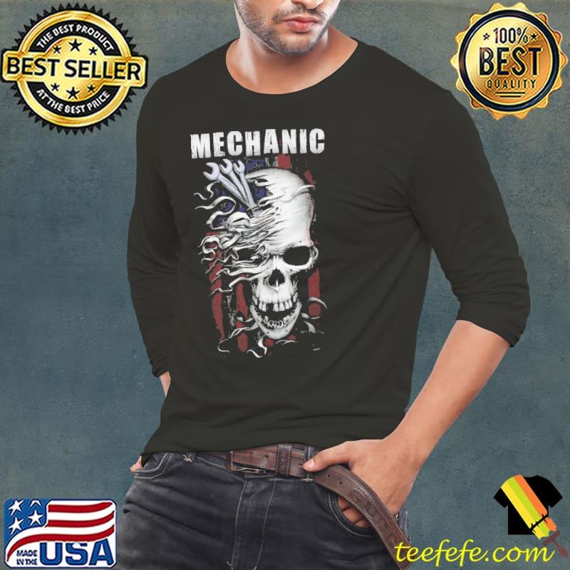 Mechanic skull american flag s Long Sleeve Tee Mechanic skull american flag s Long Sleeve Tee