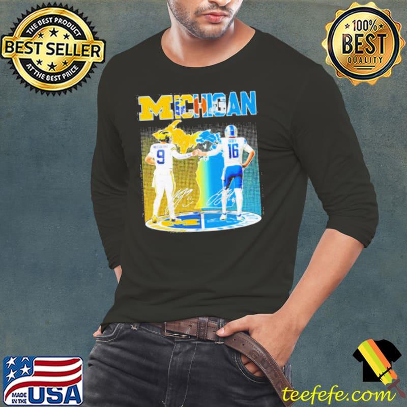 Michigan Wolverines McCarthy and Detroit Lions Goff 2023 2024 Season Champions Signatures Shirt