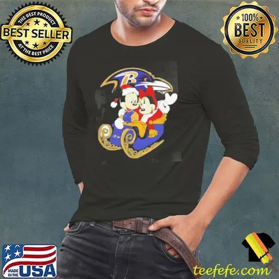 Mickey Minnie Santa Ride Sleigh Christmas Baltimore Ravens 2024 Shirt