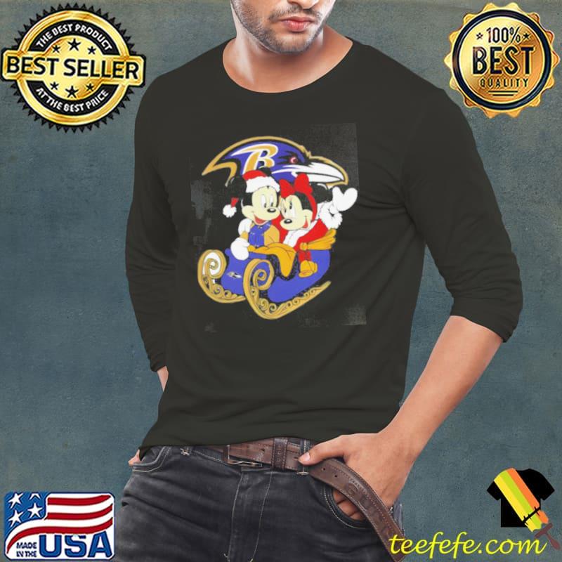 Mickey Minnie Santa Ride Sleigh Christmas Baltimore Ravens 2024 Shirt
