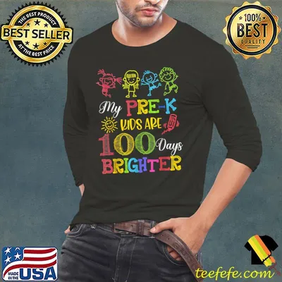 Pre-K Teacher 100 Days Brighter 100th Day of School T-Shirt