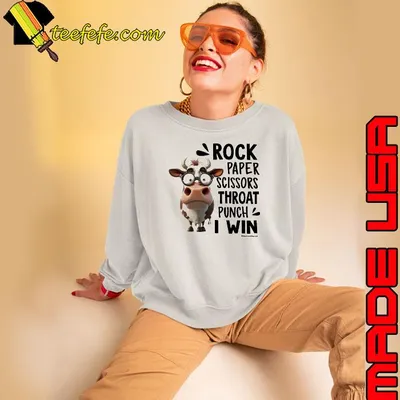 Rock Paper Scissors Throat Punch I Win Cow shirt