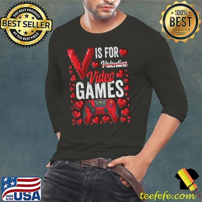 V Is For Video Games Control Game Hearts Valentines Day T-Shirt