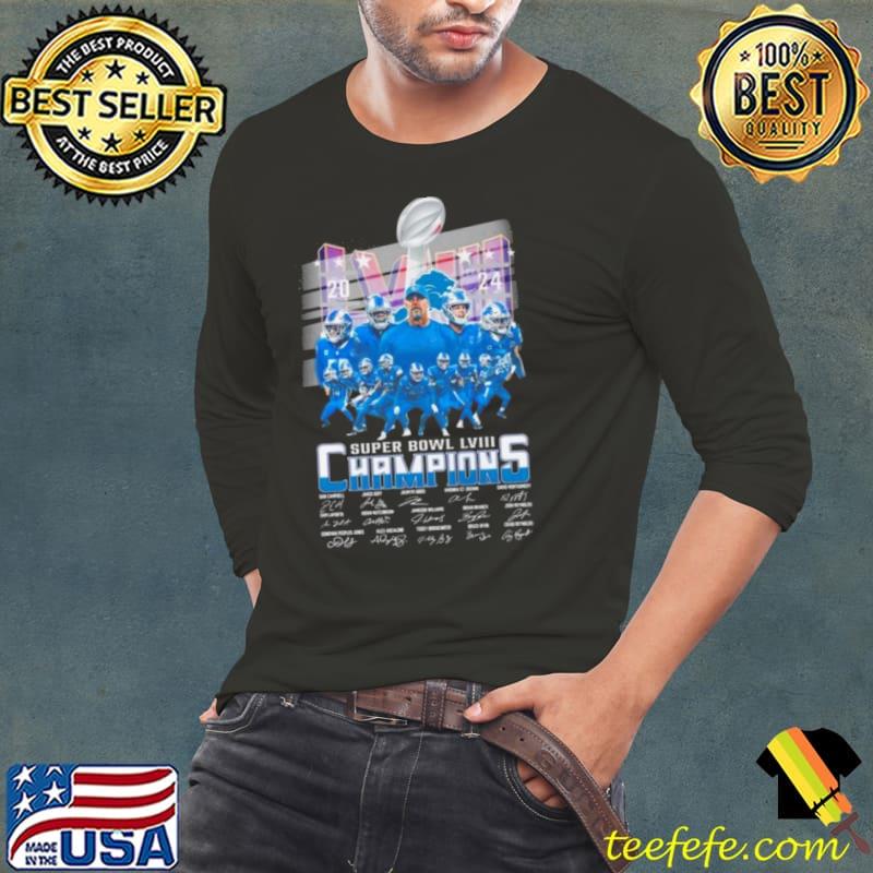 Detroit Lions Super Bowl LVIII 2024 Champions Signatures T Shirt Long Sleeve Tee Detroit Lions Super Bowl LVIII 2024 Champions Signatures T Shirt Long Sleeve Tee