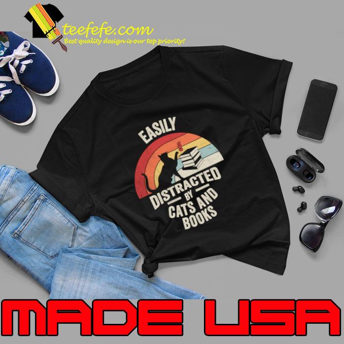 Easily Distracted By Cats And Books Vintage Sunset T-Shirt Unisex Easily Distracted By Cats And Books Vintage Sunset T-Shirt Unisex