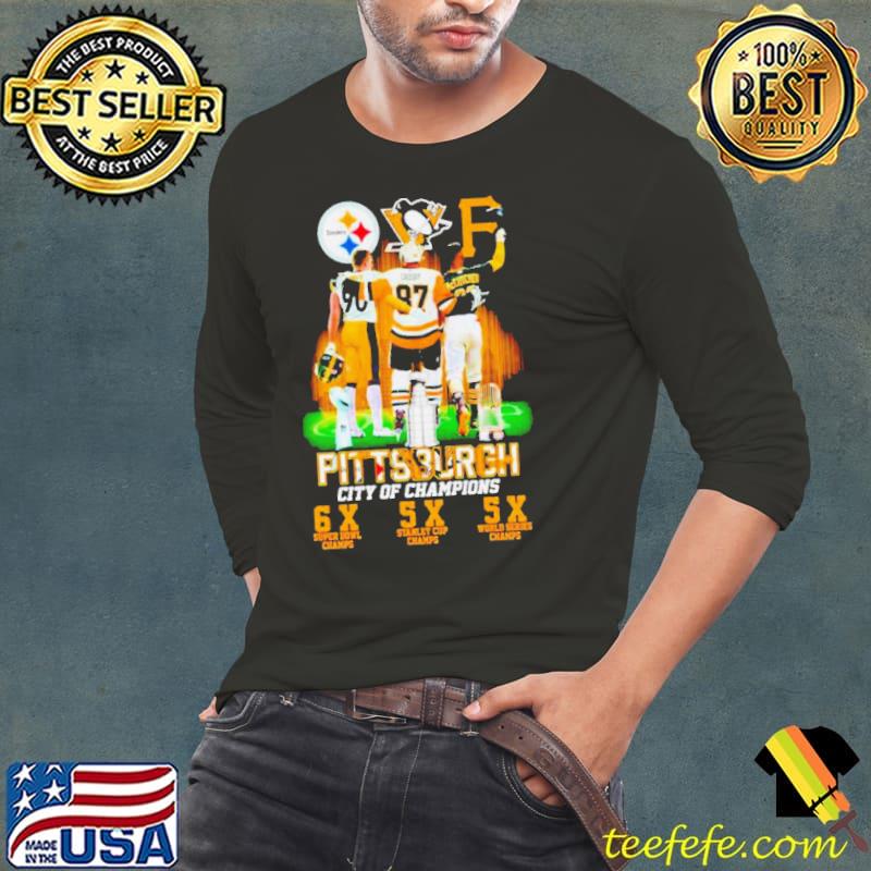 Funny pittsburgh City of Champions Steelers Penguins Pirates 6X and 5X Champs sh Long Sleeve Tee Funny pittsburgh City of Champions Steelers Penguins Pirates 6X and 5X Champs sh Long Sleeve Tee