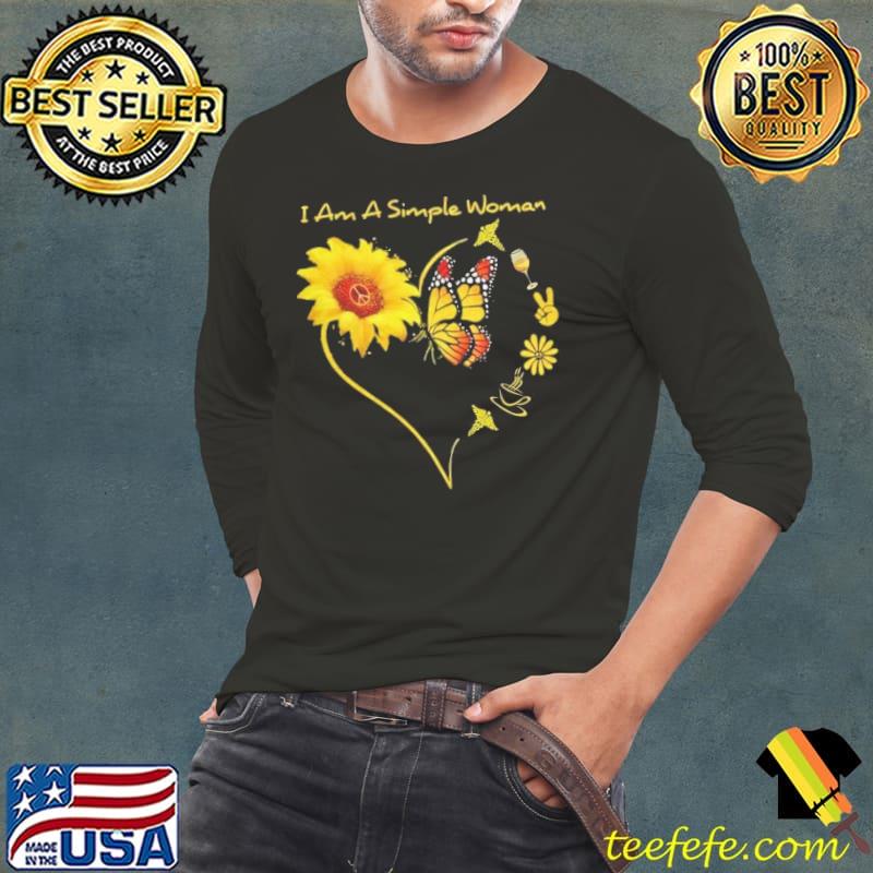 I am a simple woman sunflower butterfly wine nurse symbol s Long Sleeve Tee I am a simple woman sunflower butterfly wine nurse symbol s Long Sleeve Tee