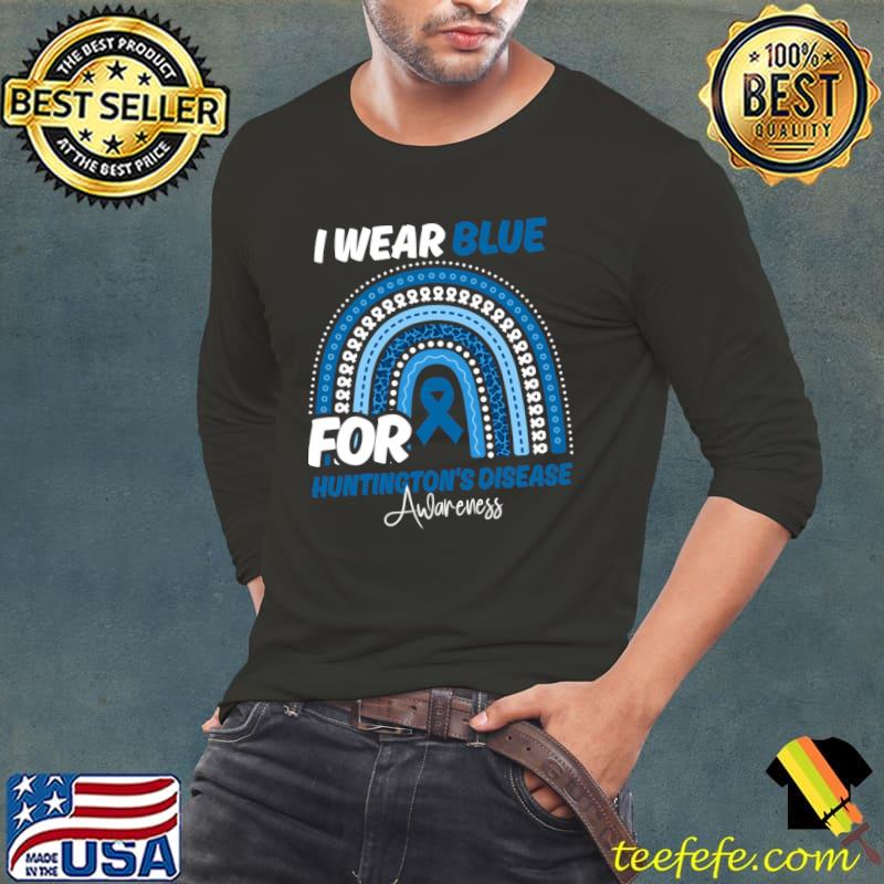 I Wear Blue Ribbon Survivor Fighter Huntingtons disease Awareness Rainbow Leopard T-Shirt Long Sleeve Tee I Wear Blue Ribbon Survivor Fighter Huntingtons disease Awareness Rainbow Leopard T-Shirt Long Sleeve Tee