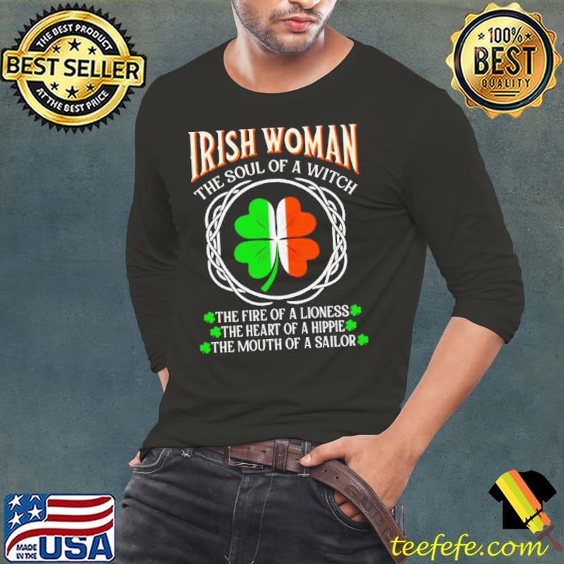 Irish Woman Fire Of A Lioness Heart Of A Hippie St Patrick’s Day s Long Sleeve Tee Irish Woman Fire Of A Lioness Heart Of A Hippie St Patrick’s Day s Long Sleeve Tee