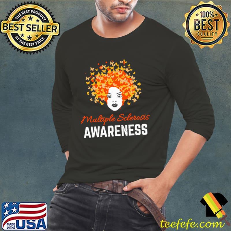 Multiple Sclerosis Awareness Women Orange Butterfly T-Shirt Long Sleeve Tee Multiple Sclerosis Awareness Women Orange Butterfly T-Shirt Long Sleeve Tee