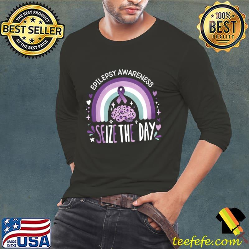 Nice epilepsy Awareness Seize The Day Brain Leopard Rainbow T-Shirt Long Sleeve Tee Nice epilepsy Awareness Seize The Day Brain Leopard Rainbow T-Shirt Long Sleeve Tee