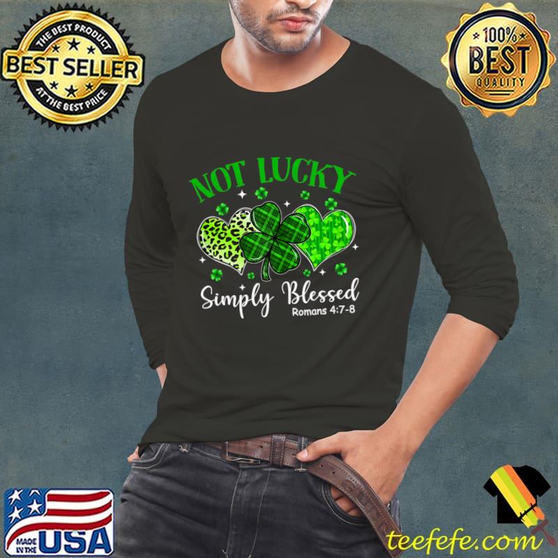 Not Lucky Simply Blessed Christian Shamrock St Patrick's Day Leopard T-Shirt Long Sleeve Tee Not Lucky Simply Blessed Christian Shamrock St Patrick's Day Leopard T-Shirt Long Sleeve Tee