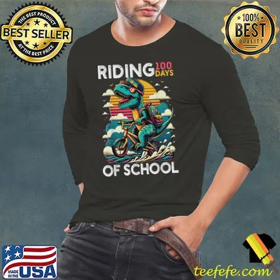 Riding 100 Days Of School Bicycle Cycling Rider Dinosaur Retro T-Shirt