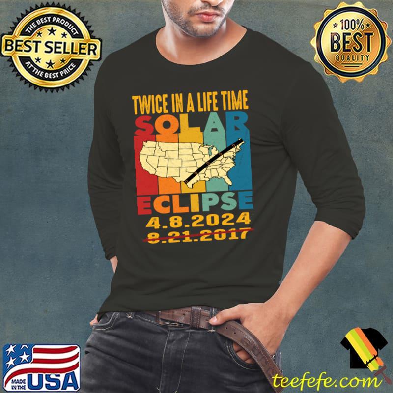 Total Solar Eclipse 2024 Twice Lifetime Maps Retro T-Shirt