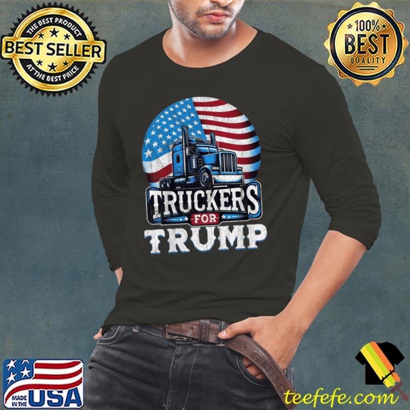 Truckers for Trump 2024 Vote Trump American Flag T-Shirt Long Sleeve Tee Truckers for Trump 2024 Vote Trump American Flag T-Shirt Long Sleeve Tee