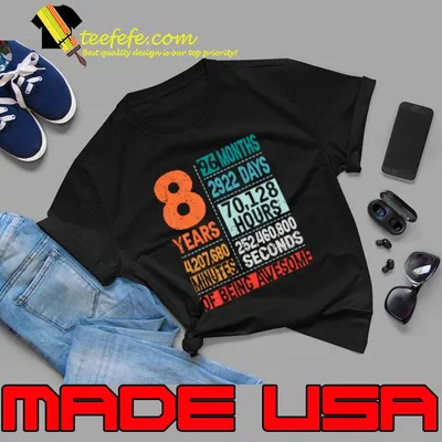 8 Years 96 Months Of Being Awesome 8th Birthday Countdown Retro T-Shirt