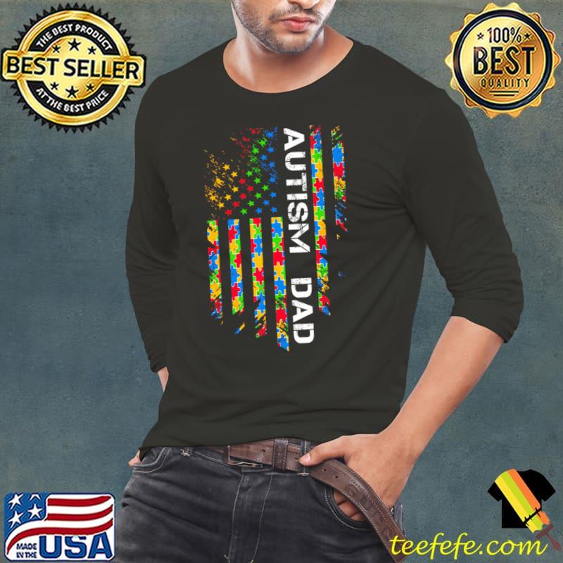 Autism Dad Awareness American Flag USA T-Shirt Long Sleeve Tee Autism Dad Awareness American Flag USA T-Shirt Long Sleeve Tee
