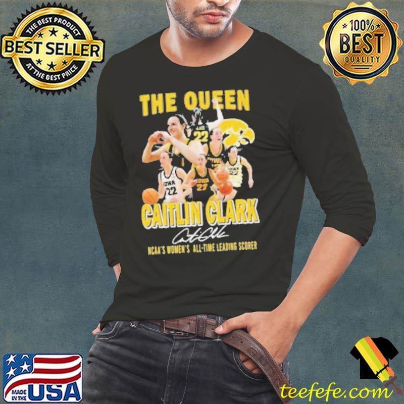 Caitlin Clark Iowa Hawkeyes The Queen NCAA’S Women’s All Time Leading Scorer Signature Shirt Long Sleeve Tee Caitlin Clark Iowa Hawkeyes The Queen NCAA’S Women’s All Time Leading Scorer Signature Shirt Long Sleeve Tee