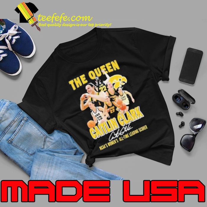Caitlin Clark Iowa Hawkeyes The Queen NCAA’S Women’s All Time Leading Scorer Signature Shirt Unisex Caitlin Clark Iowa Hawkeyes The Queen NCAA’S Women’s All Time Leading Scorer Signature Shirt Unisex