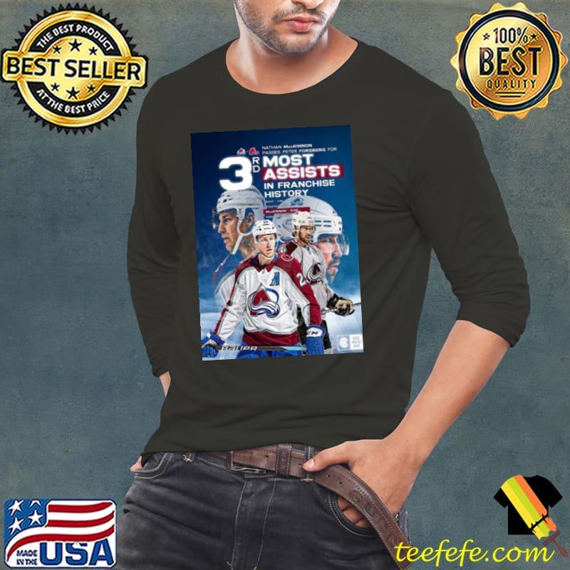 Colorado Avalanche Nathan Mackinnon 3rd Most Assists In Franchise History s Long Sleeve Tee Colorado Avalanche Nathan Mackinnon 3rd Most Assists In Franchise History s Long Sleeve Tee