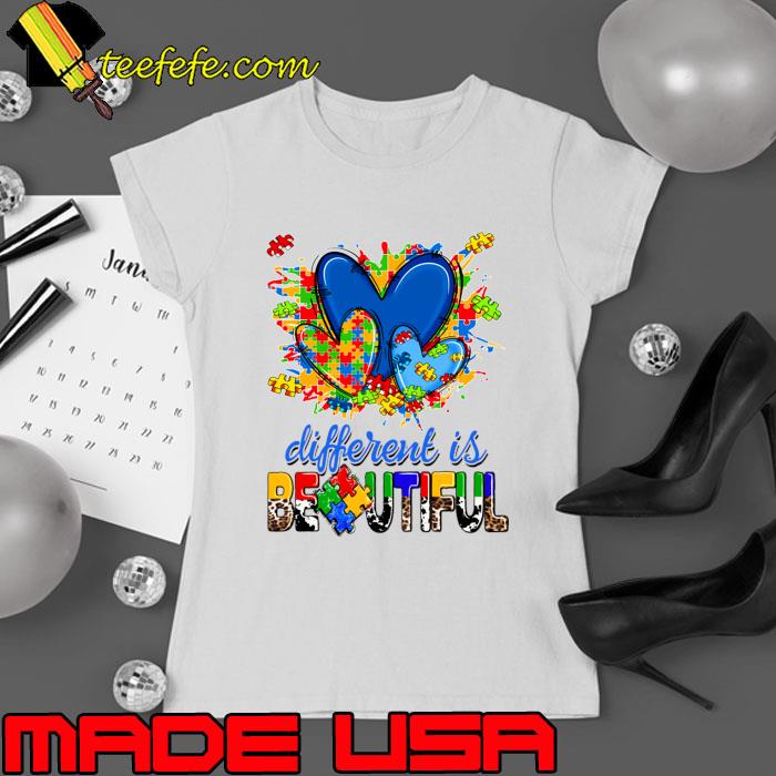Different Is Beautiful Autism Awareness Leopard Puzzle Pieces T-Shirt