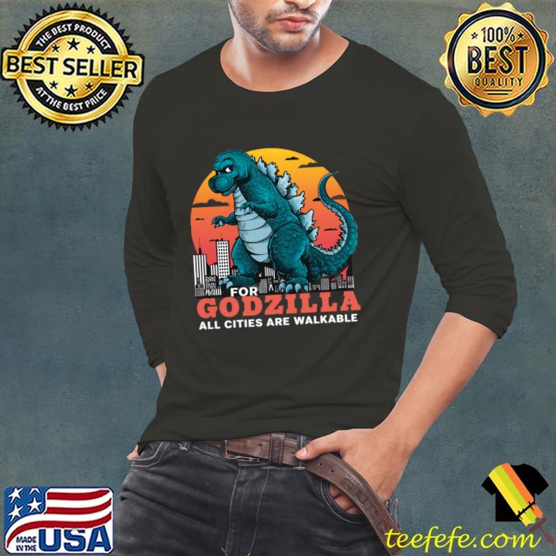 For Godzilla all cities are walkable vintage sunset T-Shirt Long Sleeve Tee For Godzilla all cities are walkable vintage sunset T-Shirt Long Sleeve Tee