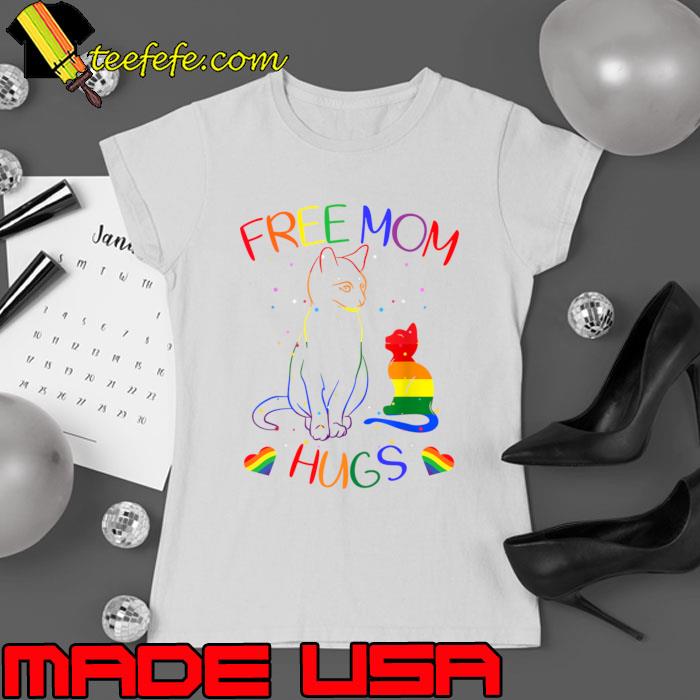 Free Mom Hugs LGBT Cat Gay Pride Rainbow T-Shirt