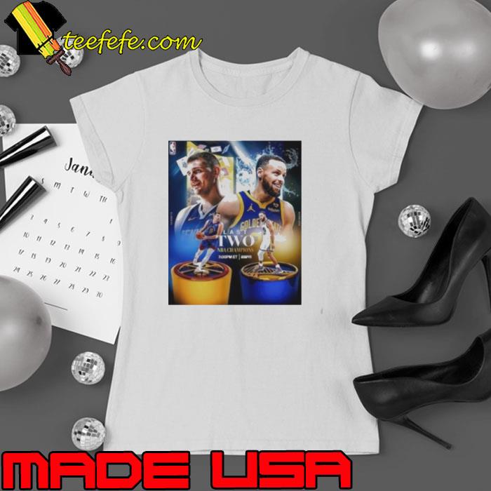 Golden State Warriors Stephen Curry Vs Denver Nuggets Nikola Jokic Last Two Nba Champions s Ladies tee Golden State Warriors Stephen Curry Vs Denver Nuggets Nikola Jokic Last Two Nba Champions s Ladies tee