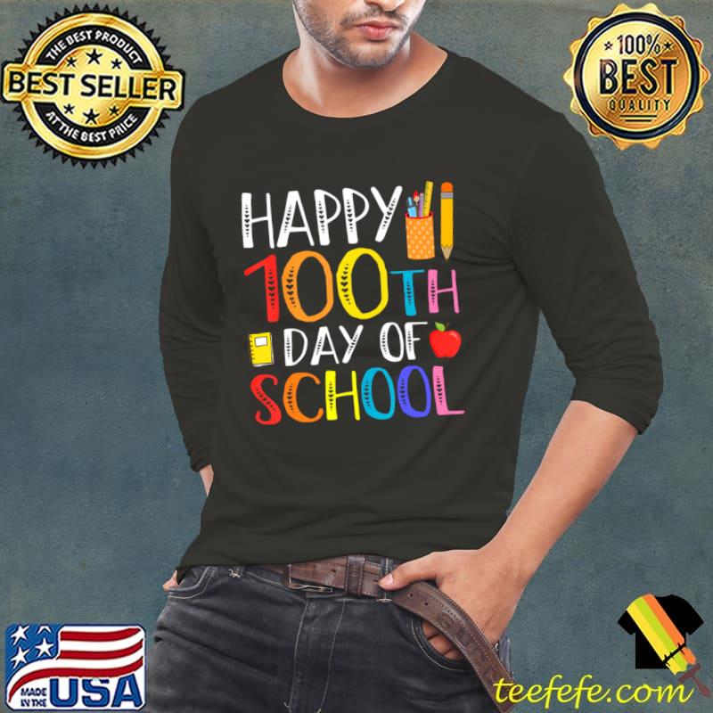 Happy 100th Days Of School Apple 100 Days Of School Teacher And Student T-Shirt Long Sleeve Tee Happy 100th Days Of School Apple 100 Days Of School Teacher And Student T-Shirt Long Sleeve Tee