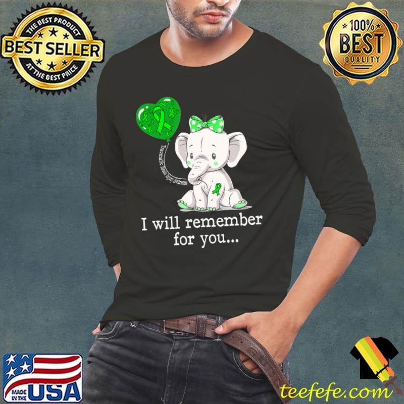 I Will Remember For You Traumatic Brain Injury Awareness Elephant T-Shirt Long Sleeve Tee I Will Remember For You Traumatic Brain Injury Awareness Elephant T-Shirt Long Sleeve Tee