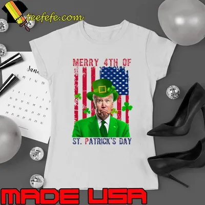 Merry 4th Of St Patrick's Day Joe Biden Leprechaun Hat American flag T-Shirt