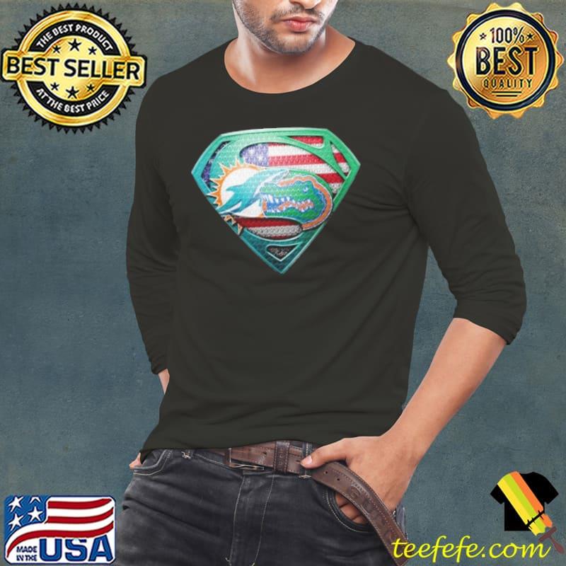 Miami Dolphins And Florida Gators Superman Sports s Long Sleeve Tee Miami Dolphins And Florida Gators Superman Sports s Long Sleeve Tee