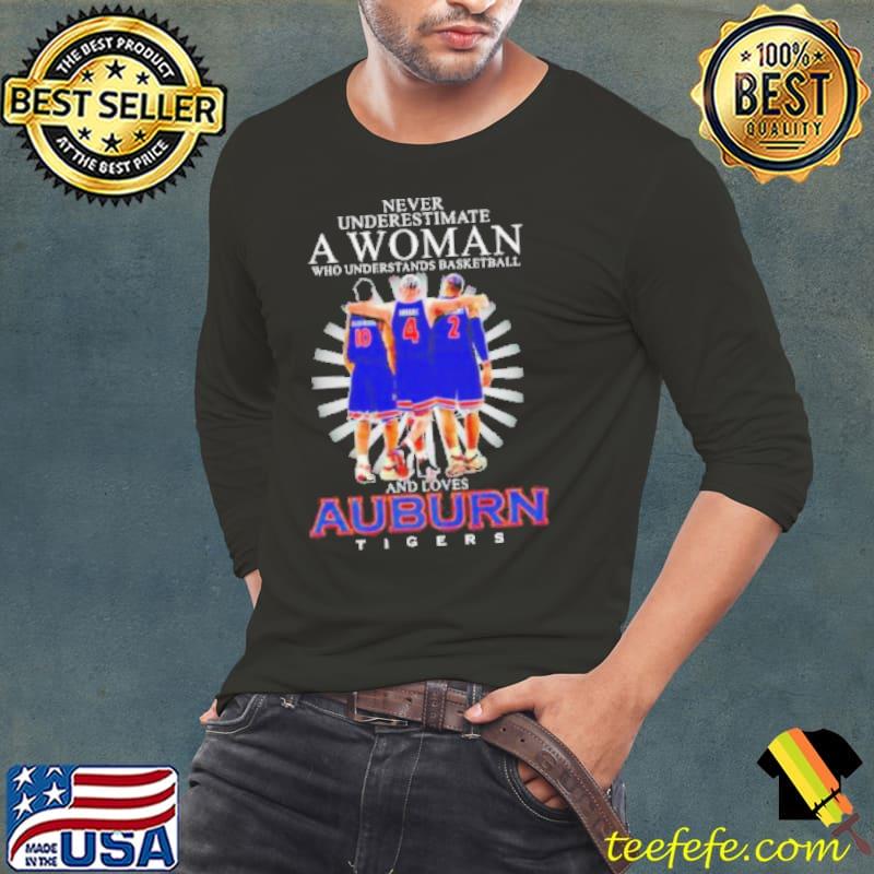 Never underestimate a woman who understands basketball and loves Auburn Tigers 10 4 2 signatures s Long Sleeve Tee Never underestimate a woman who understands basketball and loves Auburn Tigers 10 4 2 signatures s Long Sleeve Tee