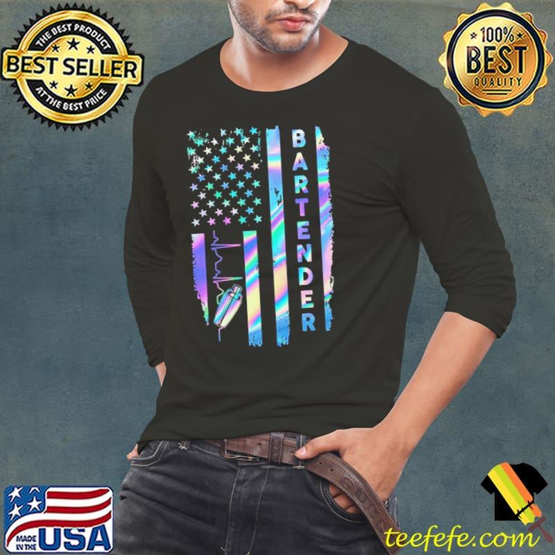 Premium proud Bartender American Flag Heartbeat Hologram shirt