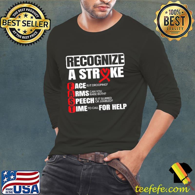 Recognize A Stroke Awareness Brain Attack I Wear Red T-Shirt Long Sleeve Tee Recognize A Stroke Awareness Brain Attack I Wear Red T-Shirt Long Sleeve Tee