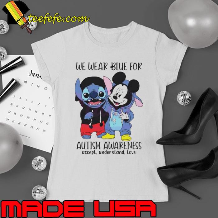 Stitch And Mickey We Wear Blue For Autism Awareness Shirt Ladies tee Stitch And Mickey We Wear Blue For Autism Awareness Shirt Ladies tee