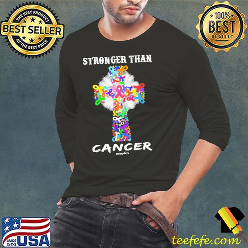 Stronger Than Cancer Cross Ribbon COlors Cancer Awareness s Long Sleeve Tee Stronger Than Cancer Cross Ribbon COlors Cancer Awareness s Long Sleeve Tee