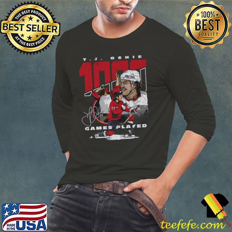 T.J. Oshie Washington 1000 Games American professional ice hockey T-Shirt Long Sleeve Tee T.J. Oshie Washington 1000 Games American professional ice hockey T-Shirt Long Sleeve Tee