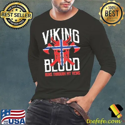 Top viking Blood Runs Through My Veins Skull Norwegian Flag Pride Norway Shirt