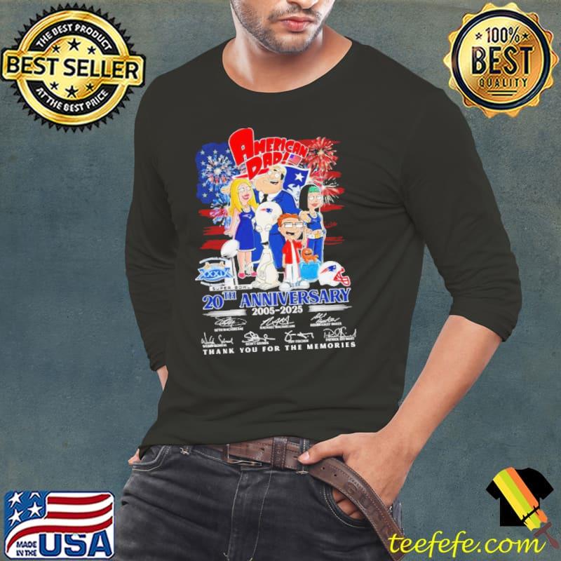 Awesome American Dad 20th Anniversary 2005 2025 Thank You For The Memories Signatures Shirt Long Sleeve Tee Awesome American Dad 20th Anniversary 2005 2025 Thank You For The Memories Signatures Shirt Long Sleeve Tee